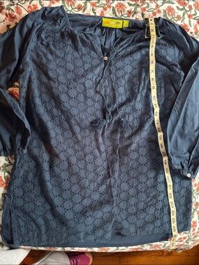 Rock Flower Paper Cotton Eyelet Tunic with Tassel Tie in Navy
